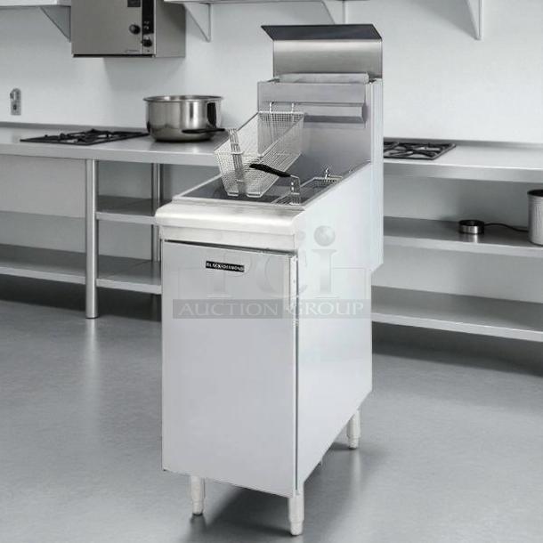 Black Diamond BDGF-120 gas fryer, excellent condition, 50 lb vat, floor model, liquid propane, tested and working.