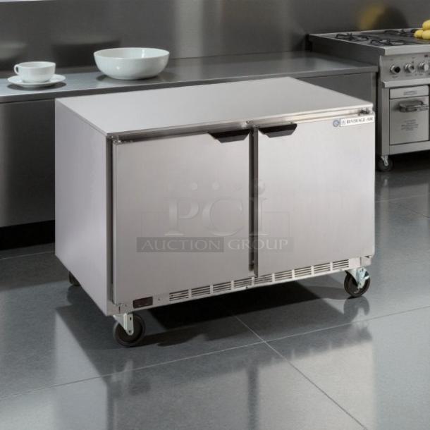 Beverage-Air UCR48AHC 48" undercounter refrigerator in excellent condition, stainless steel, tested and working, on casters.