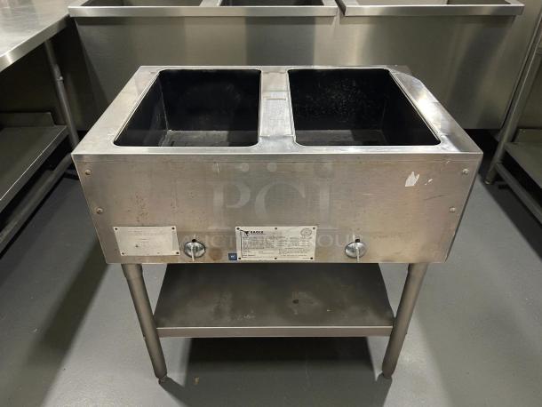 Eagle Group HT2 steam table, natural gas, two-pan open well, 7000 BTU, excellent condition, tested and working.