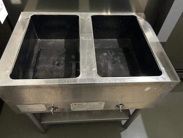 Eagle Group HT2 natural gas steam table, excellent condition, two-pan capacity, 7000 BTU, open well, tested and working.