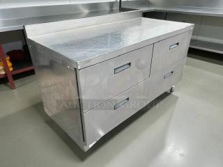 Delfield STD4464N-12 64" 4-drawer refrigerated prep table with 4" backsplash, stainless steel, tested and working.