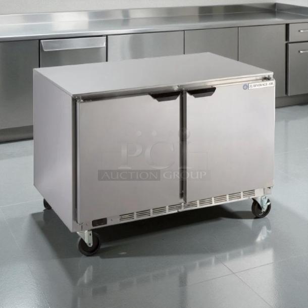 Beverage-Air UCR48AHC 48" undercounter refrigerator, great condition, stainless steel, tested and working, on casters.