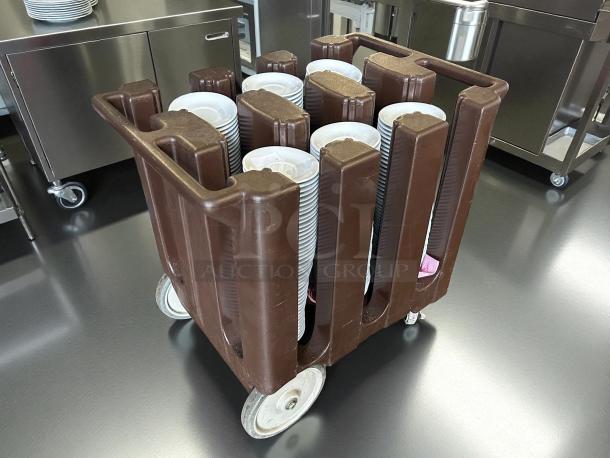 Cambro ADCS131 S Series dark brown dish caddy with 6 columns, in excellent condition, includes adjustable vinyl cover.