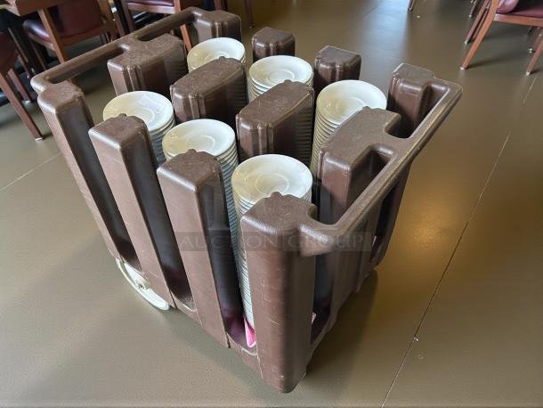 Cambro ADCS131 S Series adjustable dark brown dish caddy, excellent condition, 6-column, vinyl cover included.