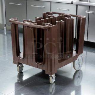 Cambro ADCS131 S Series dark brown dish caddy, 6 columns, great condition, visible wheels, suitable for dish transport.