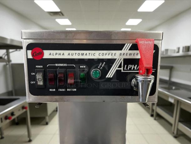 Curtis ALP3GTR12A000 12 Cup Coffee Brewer with 3 lower warmers on right, tested and working, control panel view.