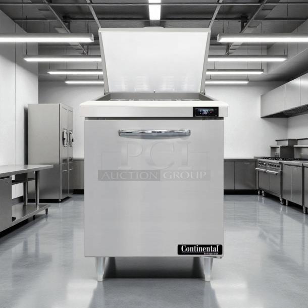 Continental SW27-8 27" refrigerated sandwich prep unit, 7.4 cu ft, stainless steel, tested and working, ideal condition.
