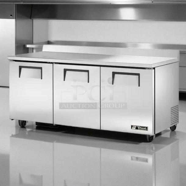 True TWT-72-HC 72" worktop refrigerator, three sections, three doors, stainless steel, tested, working, excellent condition.