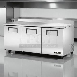 True TWT-72-HC 72" worktop refrigerator, three sections, three doors, stainless steel, tested, working, excellent condition.