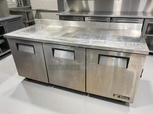 True TWT-72-HC 72" worktop refrigerator, stainless steel, three sections, doors, tested, great condition, 115v.