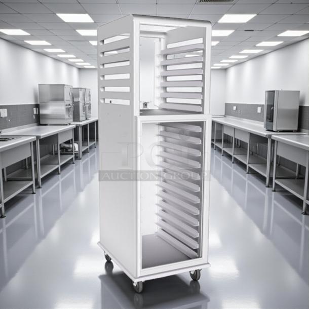 Brand new Lockwood CA72-RR12-6 full-height display cabinet, open-air storage, original packaging, pristine condition.