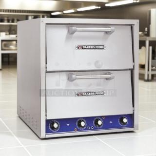 Bakers Pride P44-BL brick-lined electric countertop oven, excellent condition, dual doors, control knobs, 220-240V, 3 phase, 7200W.
