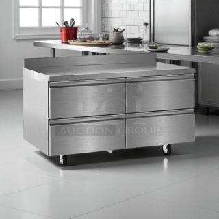 Pristine Delfield STD4464N 4-Drawer Refrigerated Chef Base, stainless steel, 115V, fully tested, on casters.