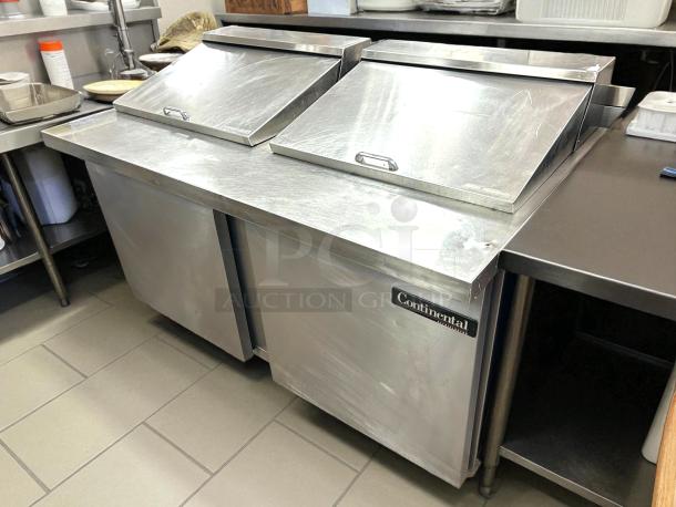 Prime Condition Continental Refrigeration Sandwich Prep Table, dual lid, stainless steel, fully tested, branded label visible.