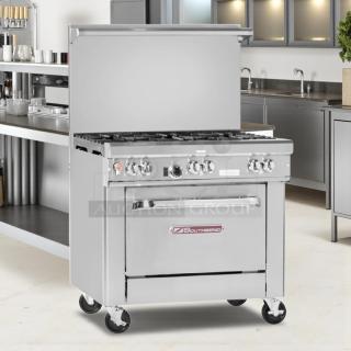 Pristine Southbend S36D 36" 6-burner gas range with oven, fully tested, excellent condition, model S36D.