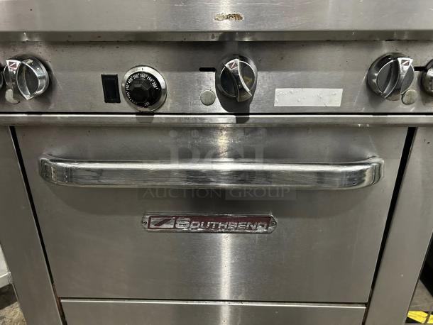 Southbend S36D 36" 6-burner gas range with standard oven, pristine condition, fully tested, visible brand logo.