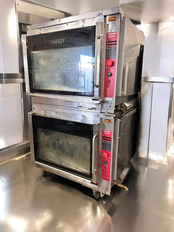Hardt Inferno 4500 double stack rotisserie oven, natural gas, excellent condition, fully tested, stainless steel exterior.