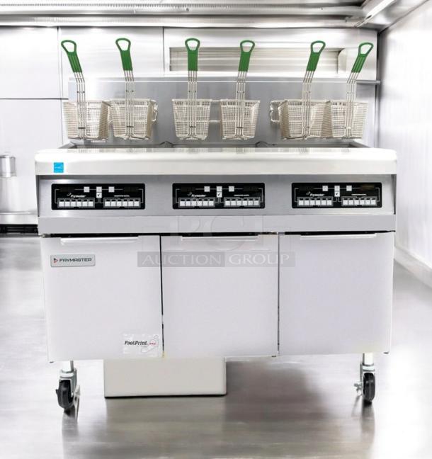 Frymaster HD50C high-efficiency 3-battery gas fryer in outstanding condition, natural gas, fully tested, Shreveport-made.