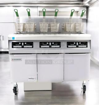 Frymaster HD50C high-efficiency 3-battery gas fryer in outstanding condition, natural gas, fully tested, Shreveport-made.