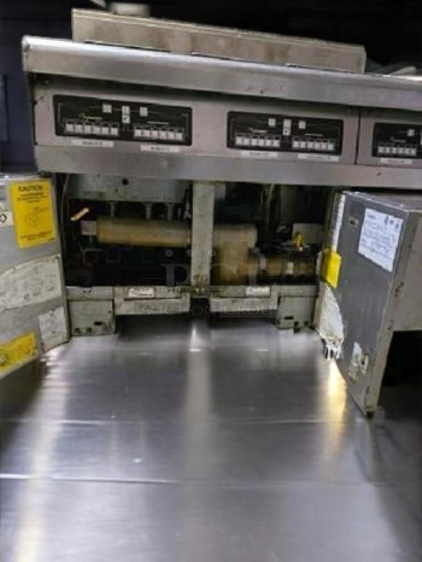 Frymaster HD50C high-efficiency 3-battery gas fryer, outstanding condition, natural gas, fully tested, made in USA.