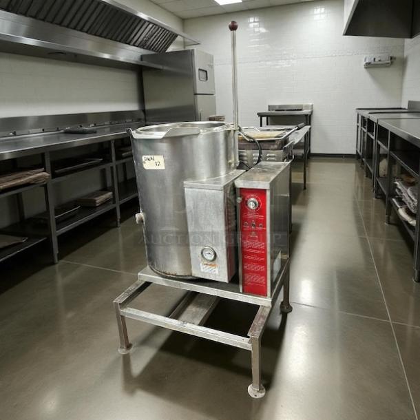 Rare Groen TDH-48C 12 gal. steam kettle, manual tilt, 2/3 jacket, natural gas, tested, working, in commercial kitchen.