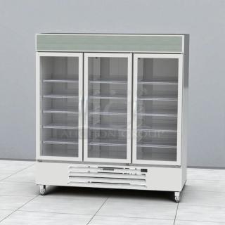 Beverage-Air CRG74-1 refrigerator, great condition, 3 glass doors, self-contained, 115V, fully tested, sturdy shelves.