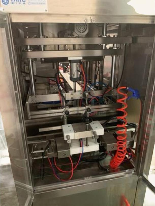 Tang Machinery Dual-Nozzle Automatic Pneumatic Filling System in superb condition, ideal for sauce and liquid volume filling.