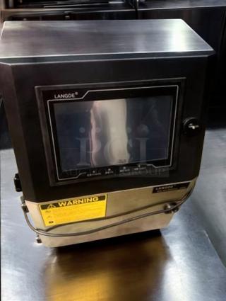 Tang Machinery LANGDE inkjet printer for batch/date coding, superb condition. Features display screen, warning label visible.