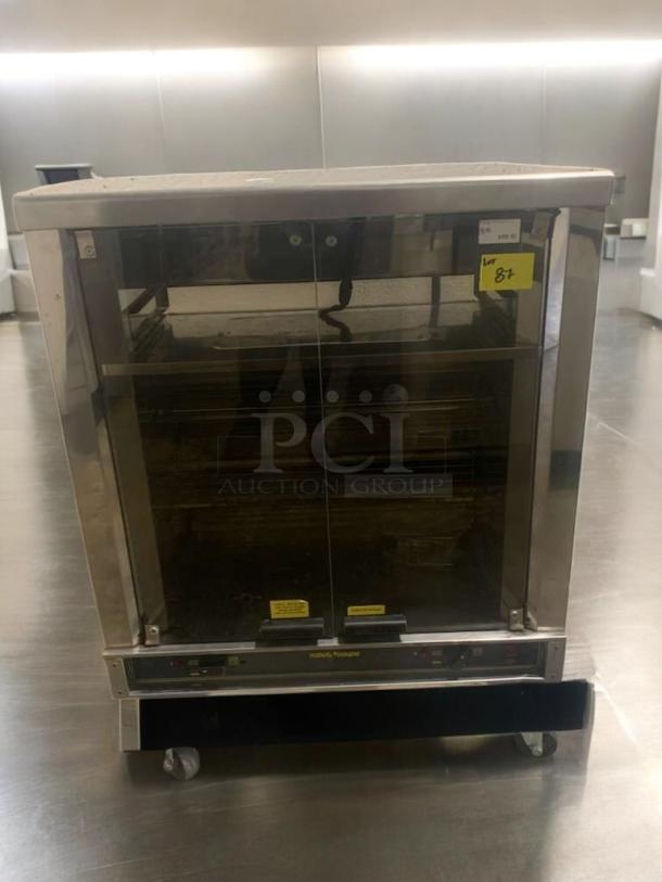 Commercial 2-spit electric chicken rotisserie oven, great condition, stainless steel, fully tested, yellow lot tag 87.