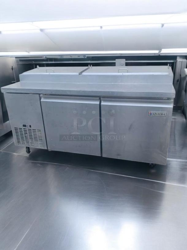 Delfield UCD4448N 48" refrigerated pizza prep table, prime condition, 115V, fully tested, stainless steel exterior.
