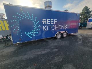 24' 2020 Diamond Cargo mobile kitchen trailer for Reef Kitchens, blue exterior, double axel, ready for catering and delivery.