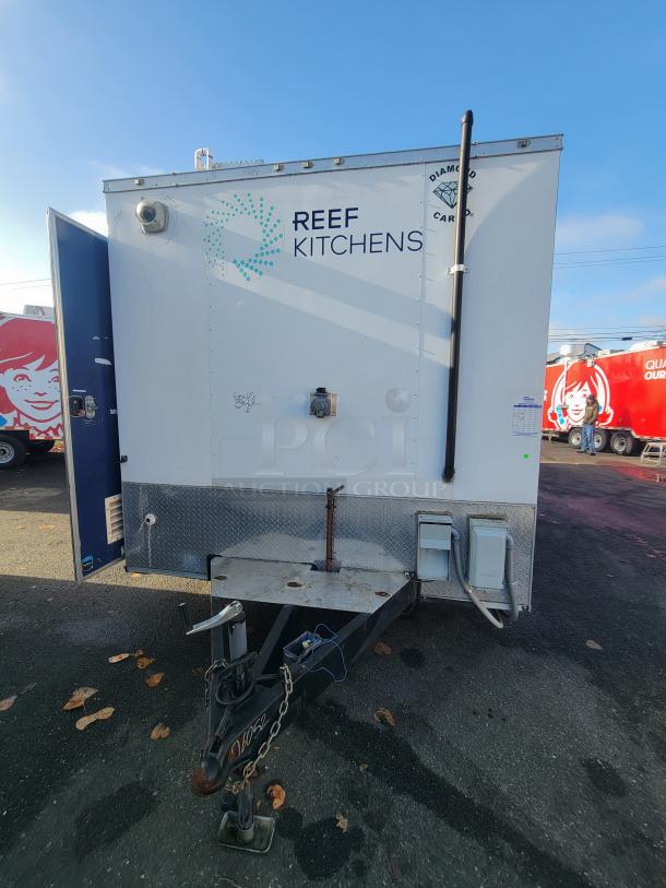 24' Diamond Cargo mobile ghost kitchen trailer, branded "Reef Kitchens." Equipped for commercial cooking, 2020 model.