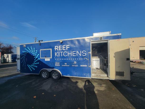 2020 24' Diamond Cargo mobile ghost kitchen trailer, Reef Kitchens branding, equipped for commercial catering.