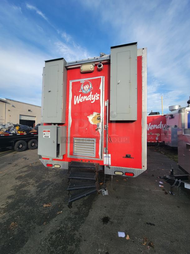 2021 Texino 28-foot food trailer, red with Wendy's branding, custom-built, fully equipped commercial kitchen, stainless steel interior.