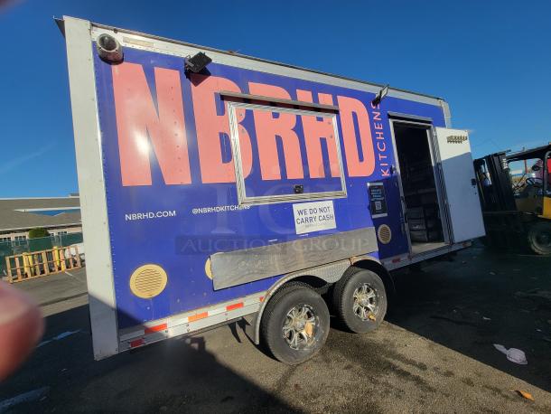 High-end 2021 Quality Model 16, 16' commercial food trailer, features Vulcan & Arctic Air appliances. "NBRHD Kitchens" branding.