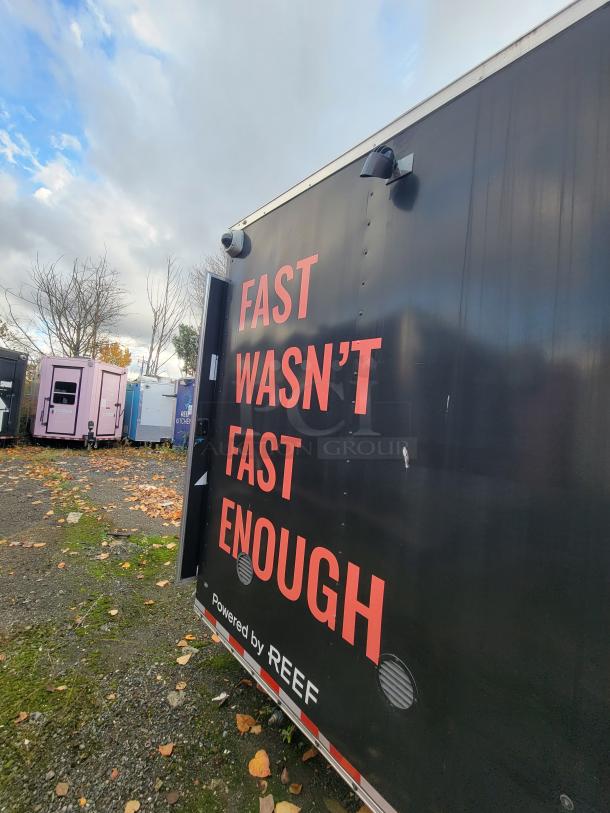 2021 24' Diamond Cargo Mobile Kitchen Trailer, black exterior with "FAST WASN'T FAST ENOUGH" text, powered by REEF.