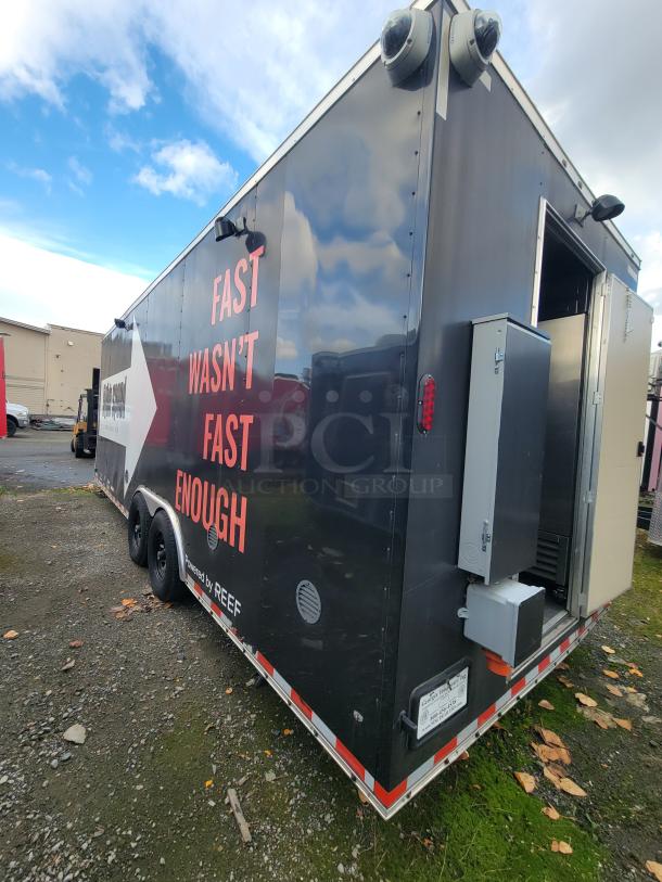 2021 24' Diamond Cargo Mobile Kitchen trailer, exterior view with 'Fast Wasn't Fast Enough' text, equipped for commercial use.