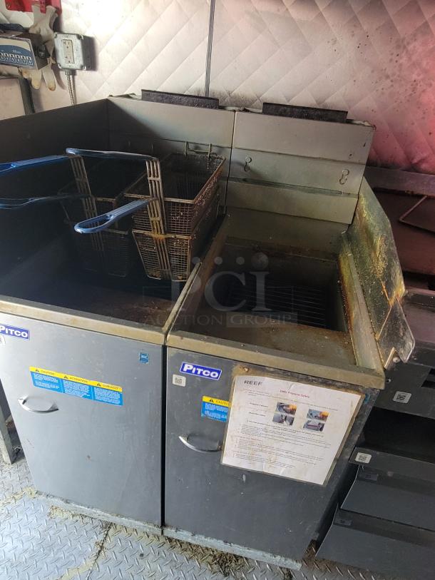 2021 Quality 16-Foot Kitchen Vessel interior showing Pitco fryers with dual baskets, safety labels, and stainless steel finish.