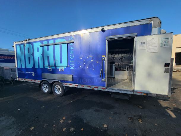 2020 Quality 24' food trailer, "NBRHD Kitchens" branding, fully equipped for mobile kitchen use, ready for business.