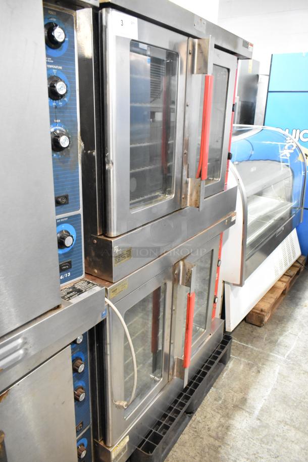Vulcan VC6GD stainless steel commercial convection ovens with view-through doors, metal racks, and thermostatic controls.