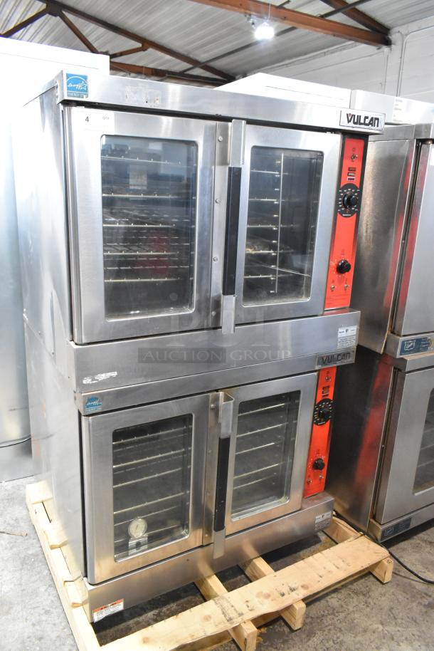 Vulcan VC6GD-SEFCAM stainless steel convection ovens with view-through doors, metal racks, thermostatic controls; used condition.