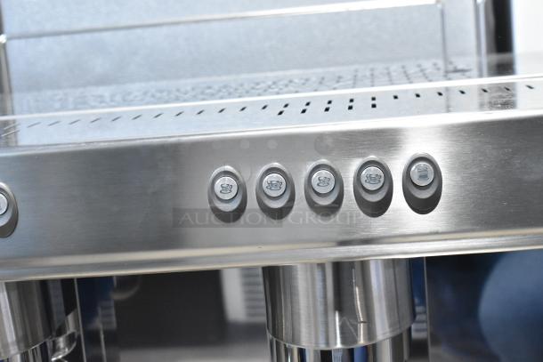 Estella ECEM2 Commercial Espresso Machine, stainless steel, 2 group, automatic, new with minor scratches, includes 3 portafilters.