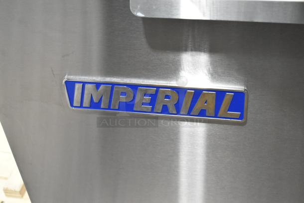 Stainless steel Imperial IFS-40-E deep fryer with "Imperial" logo, featuring two metal fry baskets. Brand new condition.