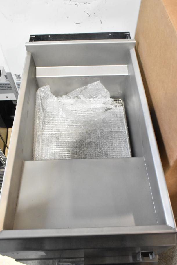 Imperial IFS-40-E stainless steel commercial electric fryer, new condition, includes 2 metal fry baskets; 208 volts, 1 phase.