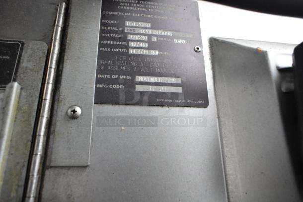 Turbochef HhC2020 stainless steel electric conveyor oven label, 208/240V, 3 phase, manufactured November 2019.