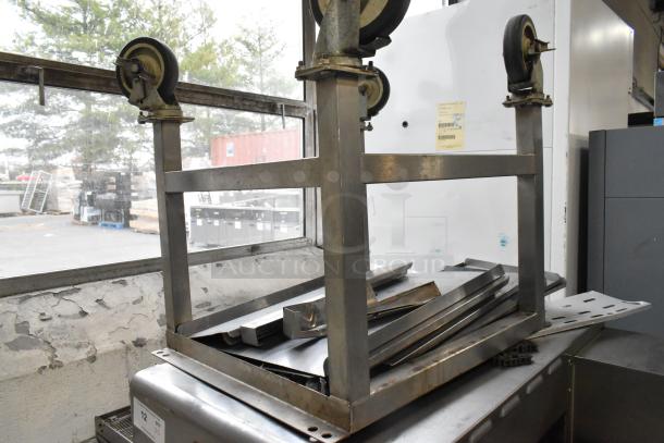 2019 Turbochef HhC2020 stainless steel conveyor oven, electric, with stand on casters, 208/240V, 3-phase, visible wear.