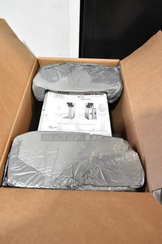 Brand new 2023 Fetco TBS-2121 iced tea brewer in box, stainless steel, 120V, minor scratch and dent, includes user guide.