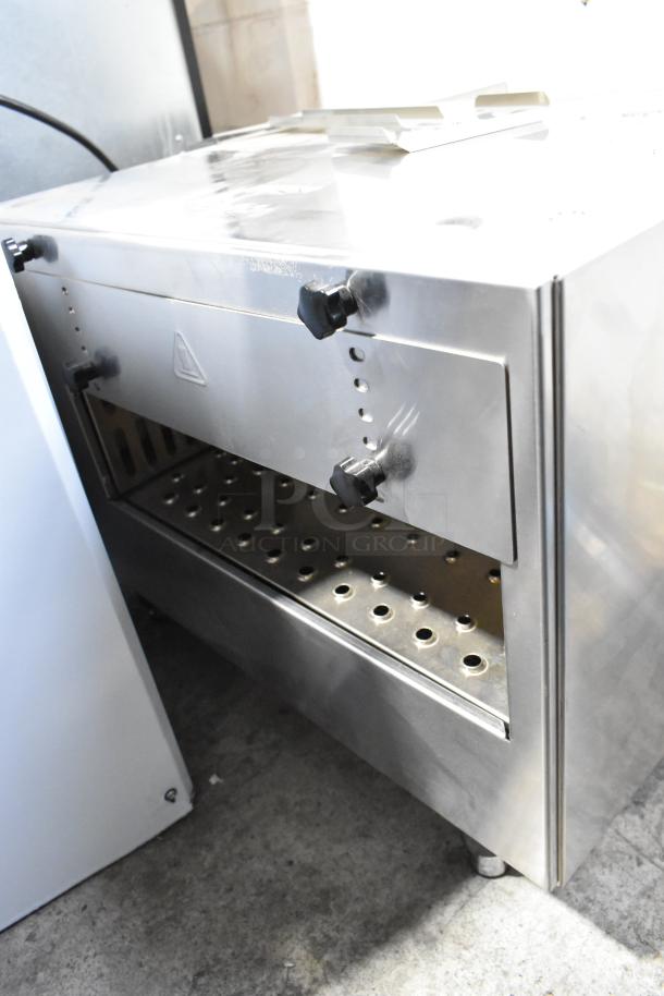 BRAND NEW Cooking Performance Group CPG 351ICOED stainless steel countertop conveyor pizza oven, electric, 240V, no belt, minor scratches.