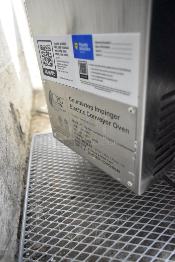 BRAND NEW SCRATCH AND DENT CPG 351ICOED stainless steel commercial countertop electric conveyor pizza oven, without belt.