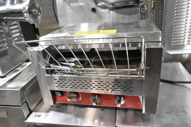Brand new Avantco 184T3600D stainless steel conveyor toaster, 14.5" wide, 3" opening, scratch and dent condition.